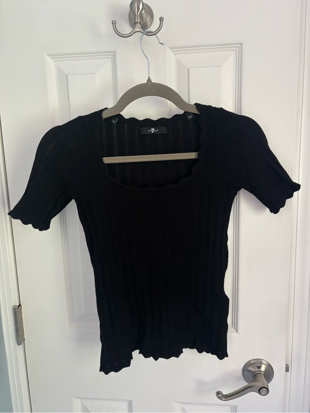 7 For All Mankind Scallop Edge Knit Short-Sleeve Top
